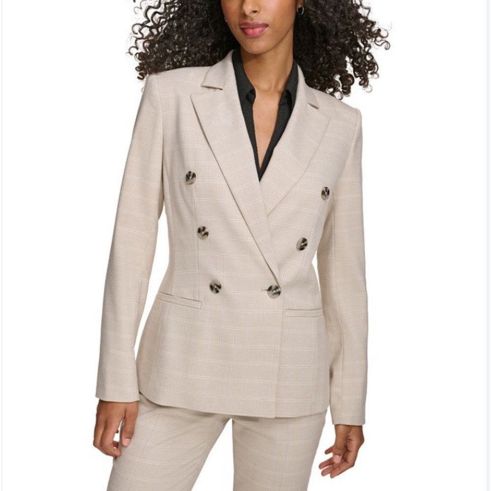 CALVIN KLEIN
Women's Double-Breasted
Windowpane-Print Blazer. Size:10